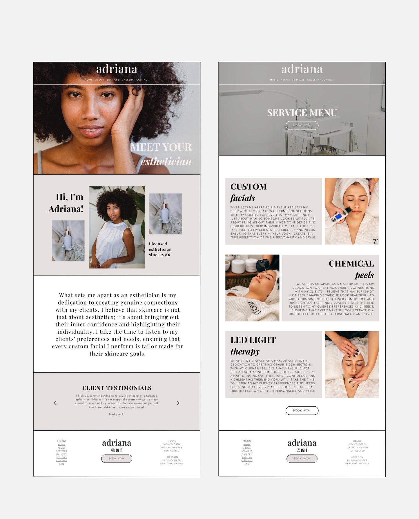 ADRIANA | CLEAN & MINIMAL WEBSITE TEMPLATE FOR ESTHETICIANS