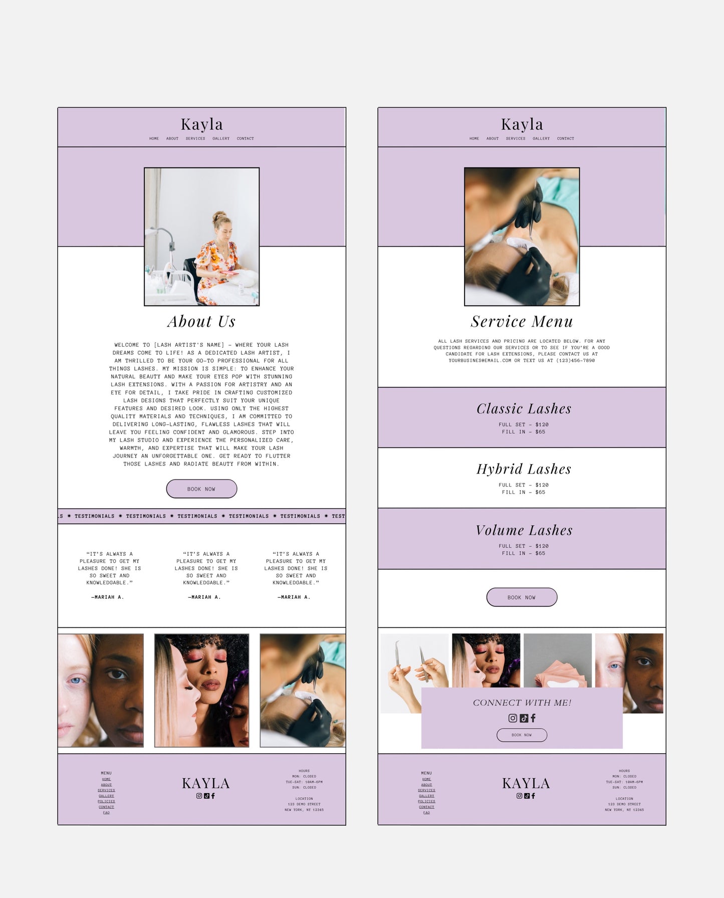 KAYLA | LILAC & BOHO WEBSITE TEMPLATE FOR LASH ARTISTS