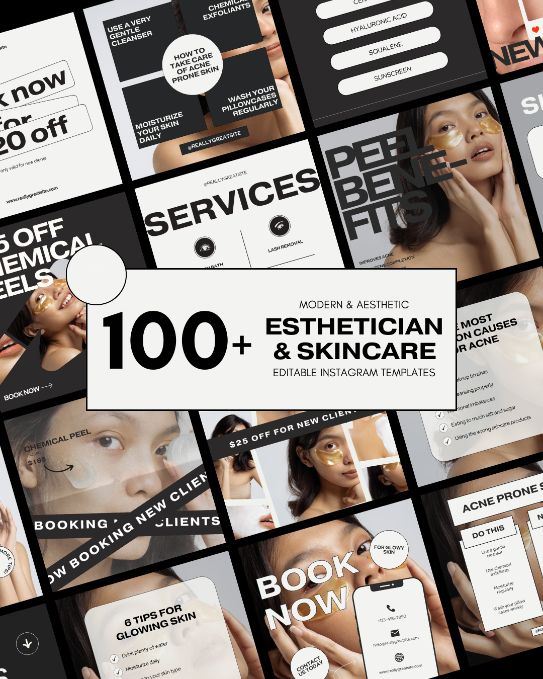 100+ MODERN AESTHETIC ESTHETICIAN & SKINCARE IG TEMPLATES