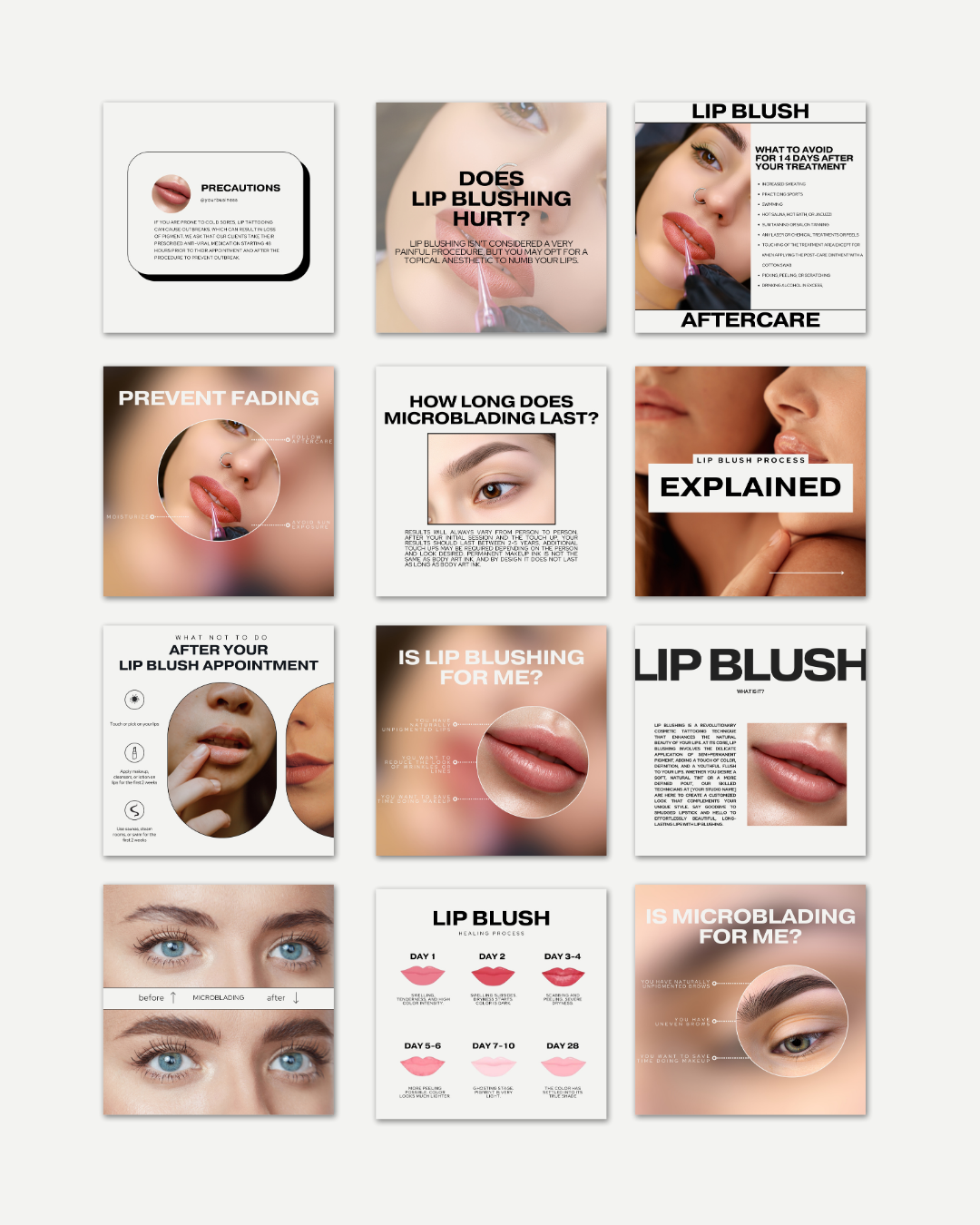 100 EDUCATIONAL LIP BLUSH & MICROBLADING IG TEMPLATES