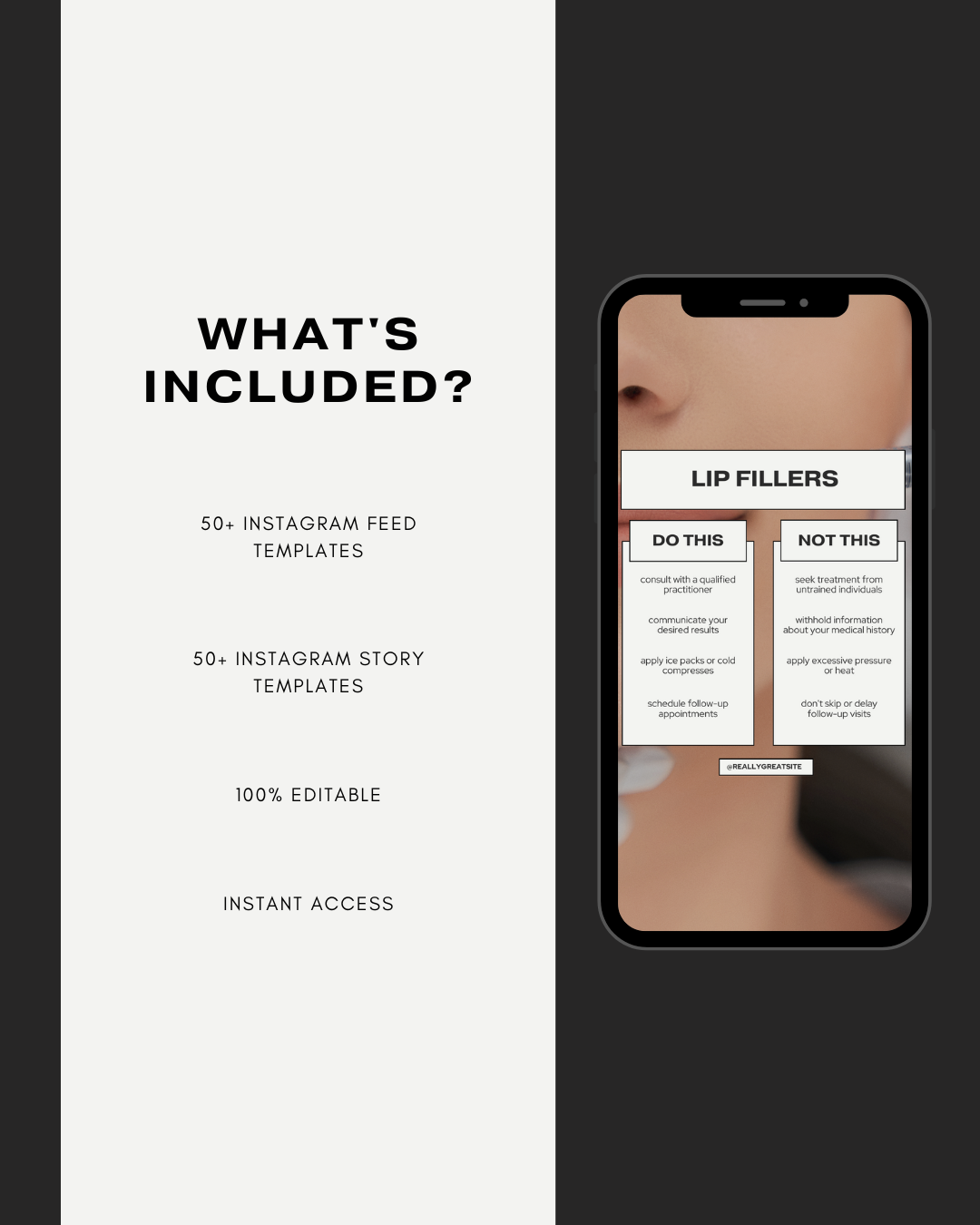 100+ MODERN AESTHETIC LIP FILLER IG TEMPLATES