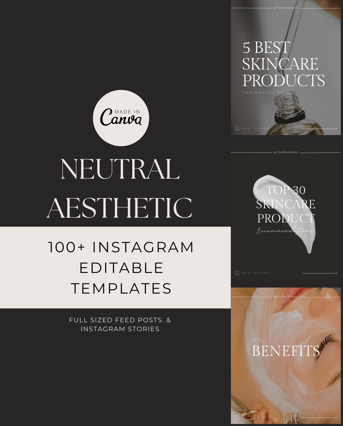 100+ ELEGANT NEUTRAL INSTAGRAM TEMPLATES FOR ESTHETICIANS