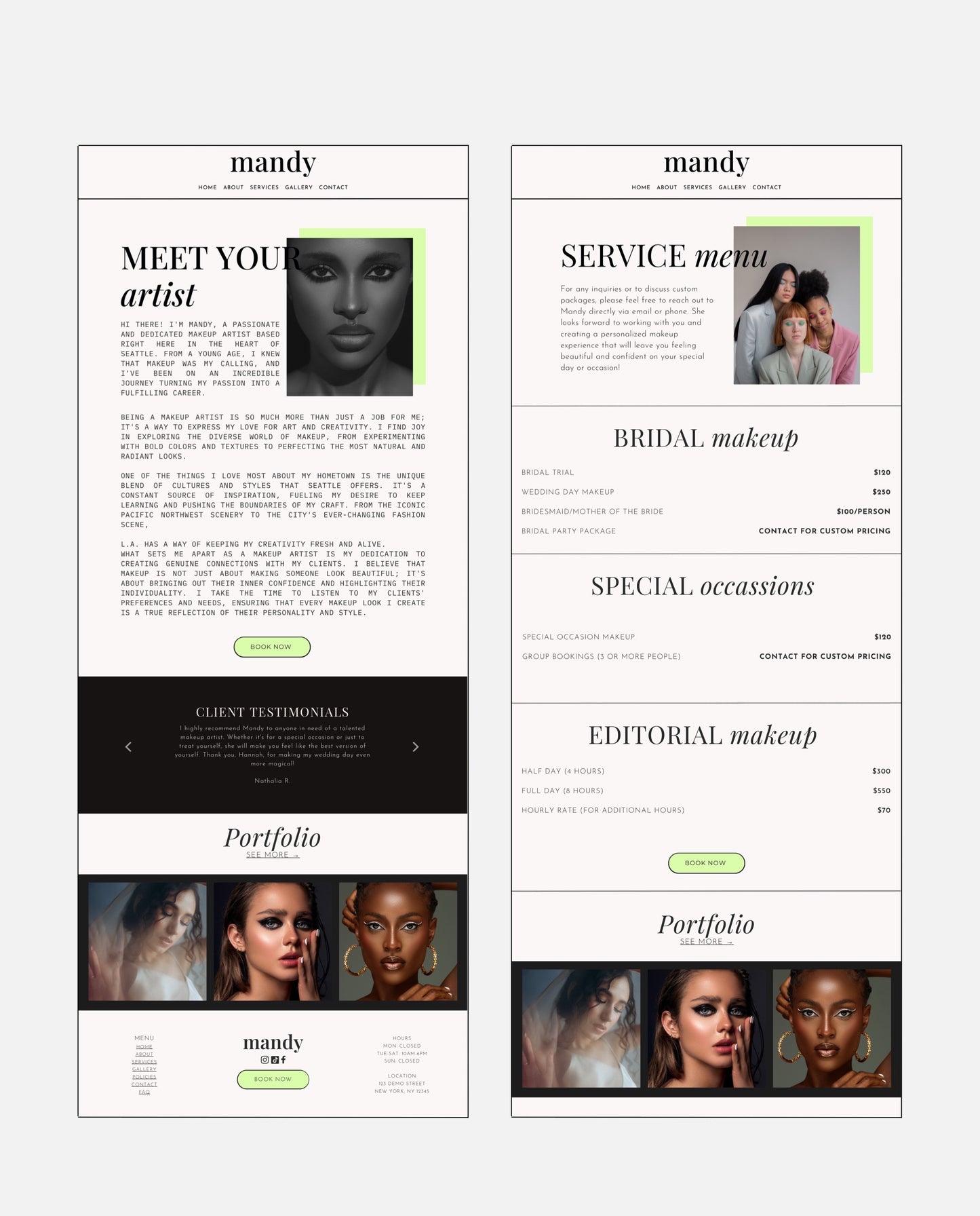 MANDY | MODERN & SLEEK WEBSITE TEMPLATE FOR MAKEUP ARTISTS