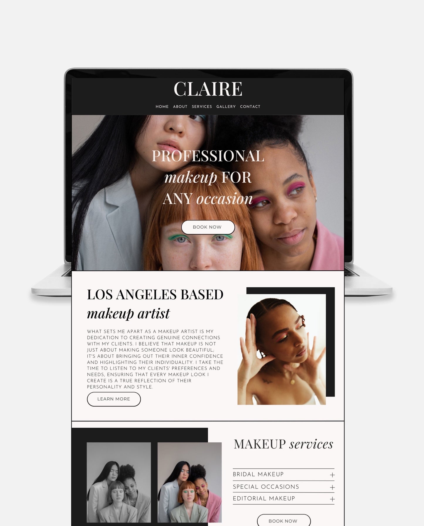 CLAIRE | MODERN & NEUTRAL WEBSITE TEMPLATE FOR MAKEUP ARTISTS