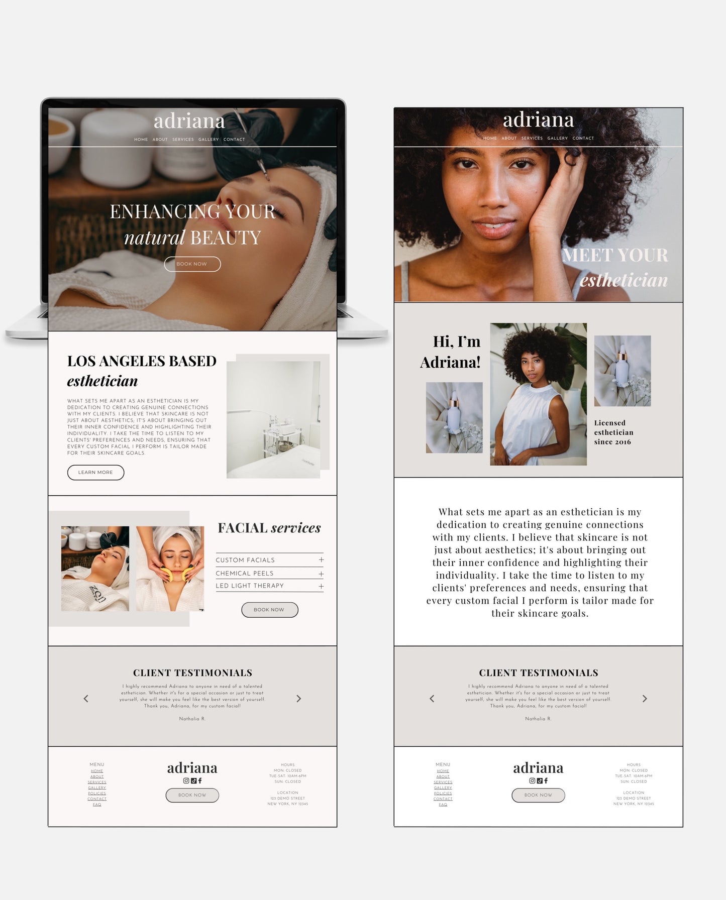 ADRIANA | CLEAN & MINIMAL WEBSITE TEMPLATE FOR ESTHETICIANS