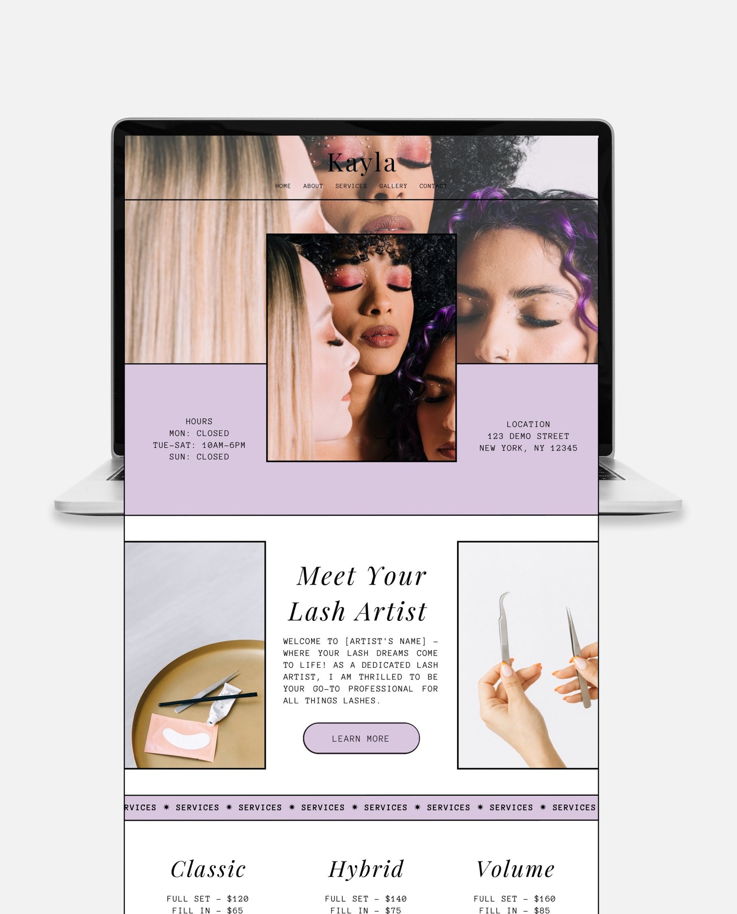 KAYLA | LILAC & BOHO WEBSITE TEMPLATE FOR LASH ARTISTS