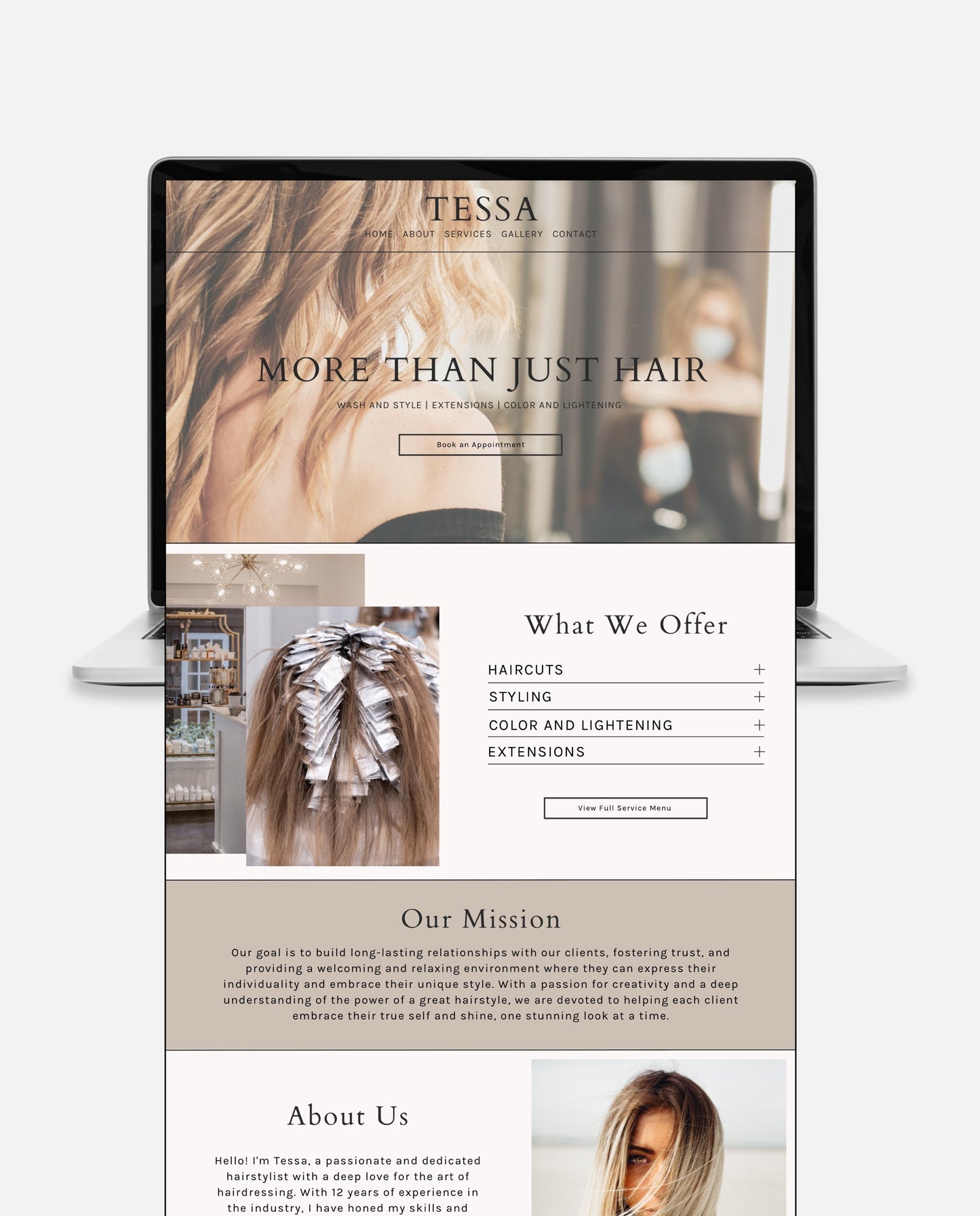 TESSA | NEUTRAL & BOHEMIAN WEBSITE TEMPLATE FOR HAIRSTYLISTS
