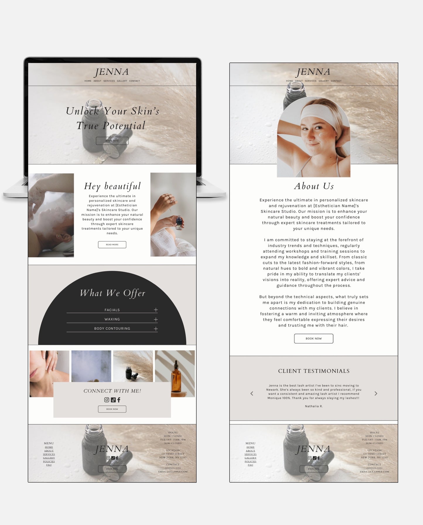 JENNA | NEUTRAL & AESTHETIC WEBSITE TEMPLATE FOR ESTHETICIANS