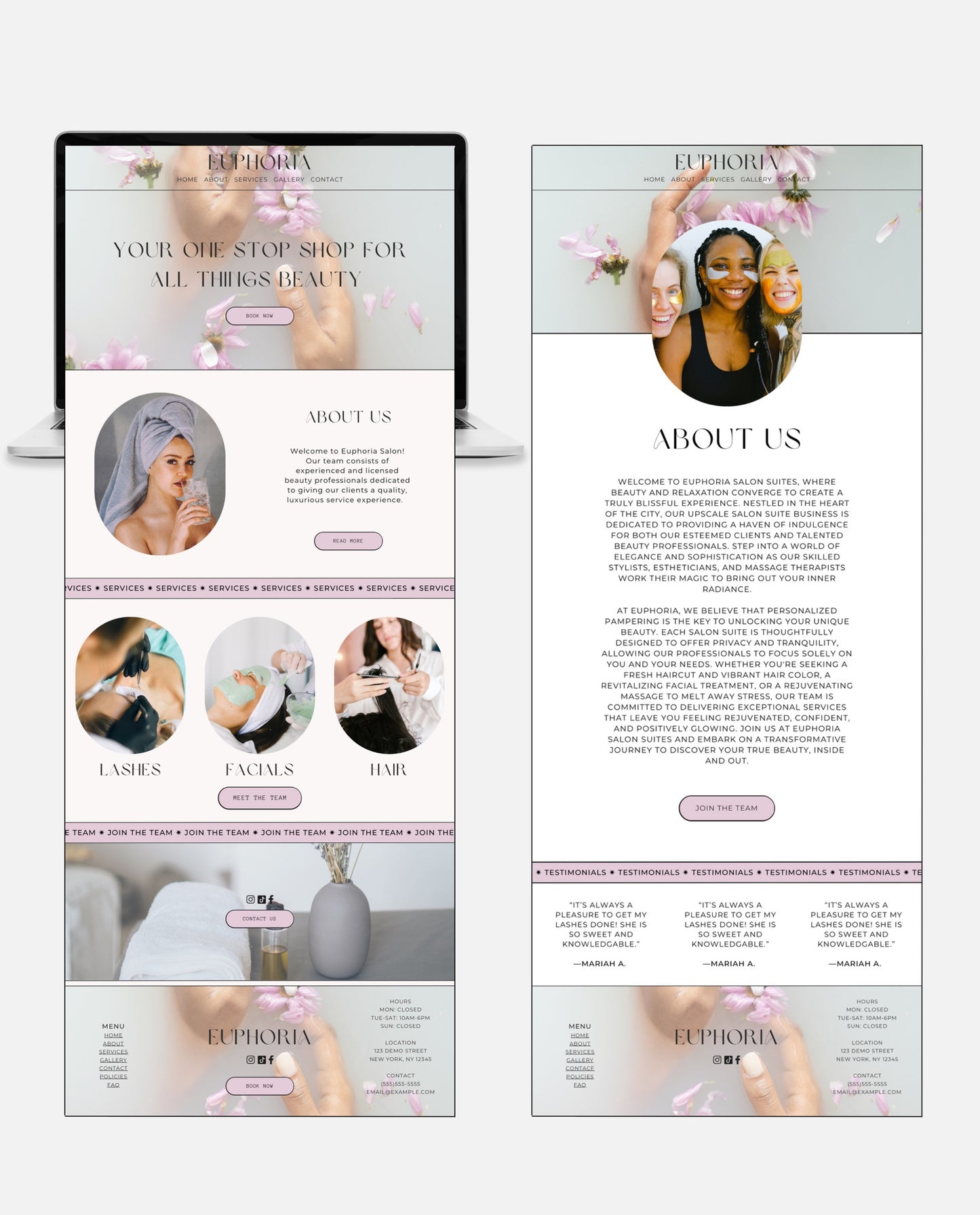 EUPHORIA | LILAC & BOHEMIAN WEBSITE TEMPLATE FOR SALONS