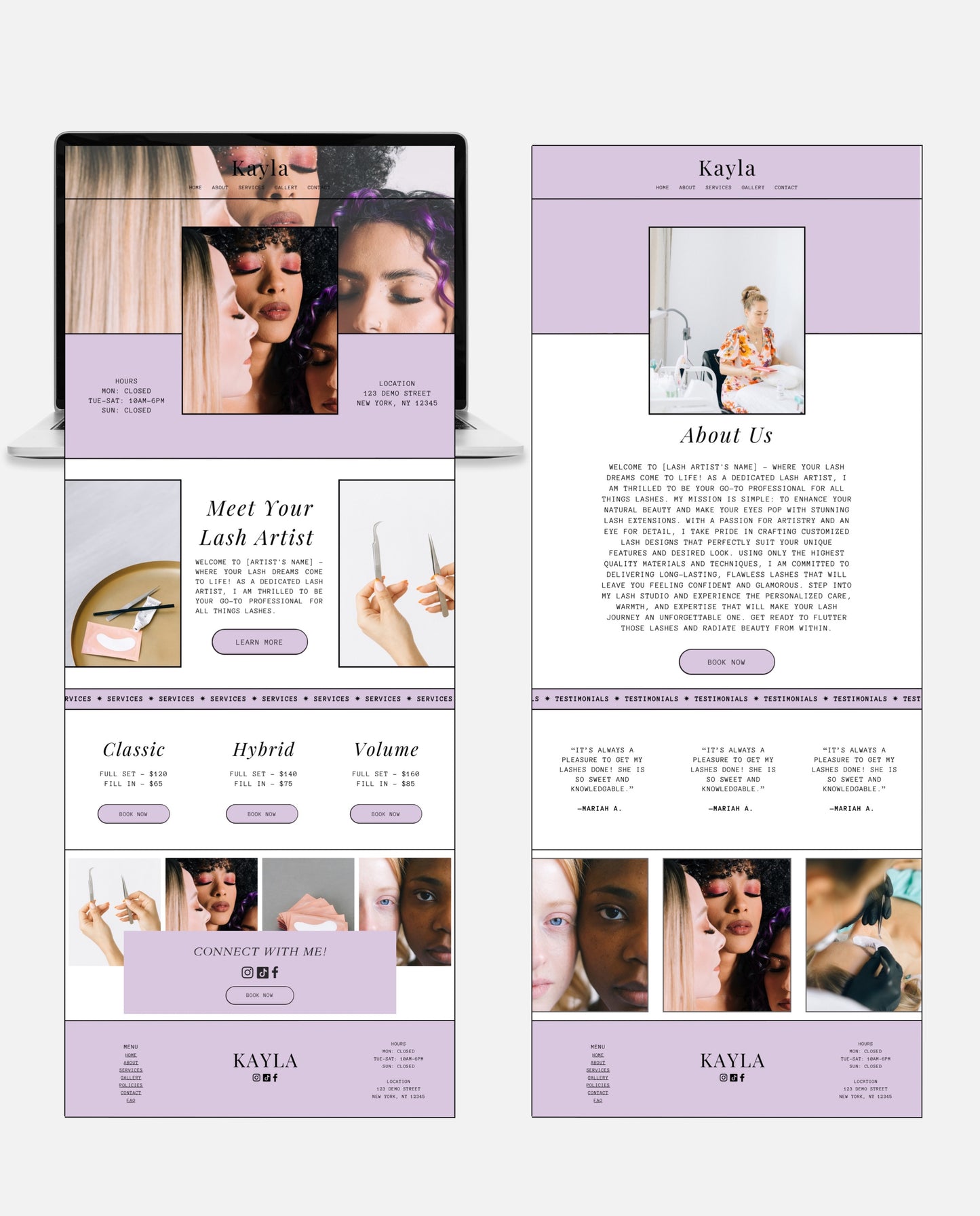 KAYLA | LILAC & BOHO WEBSITE TEMPLATE FOR LASH ARTISTS