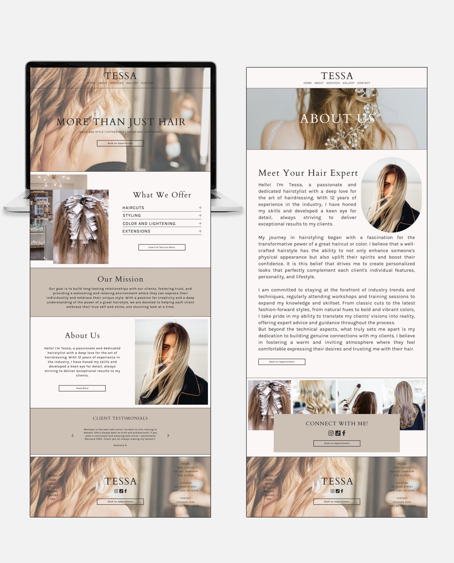 TESSA | NEUTRAL & BOHEMIAN WEBSITE TEMPLATE FOR HAIRSTYLISTS