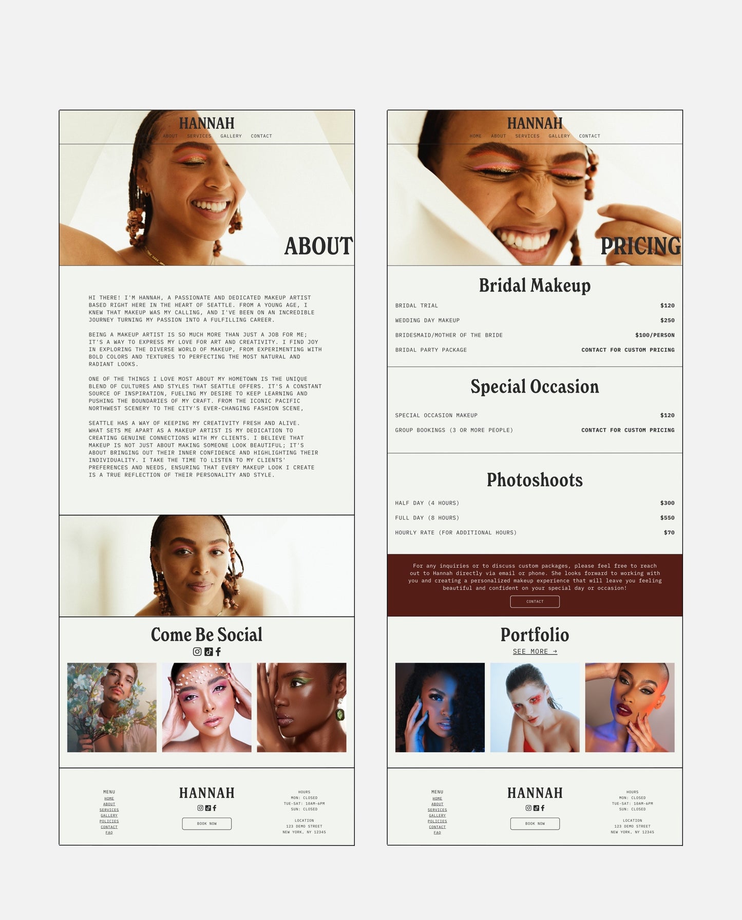 HANNAH | BOLD & STYLISH WEBSITE TEMPLATE FOR MAKEUP ARTISTS
